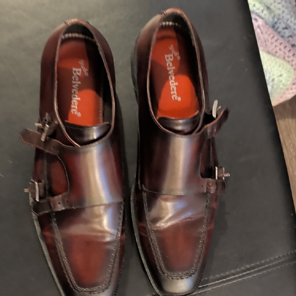 Studio Belvedere Men's Monk Strap Burgundy Brown Leather Shoes